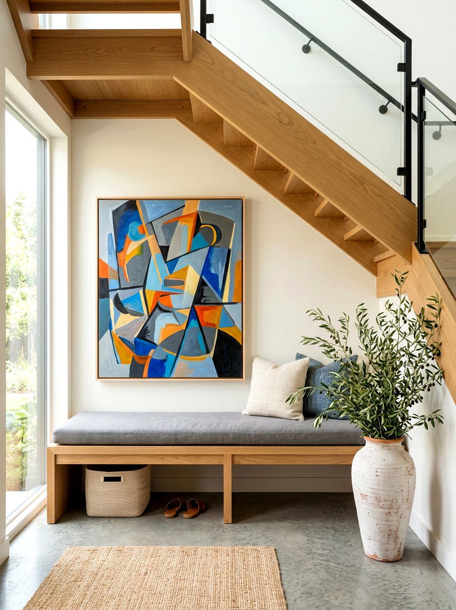 Bench seating under stairs - 30 stair nook decor ideas