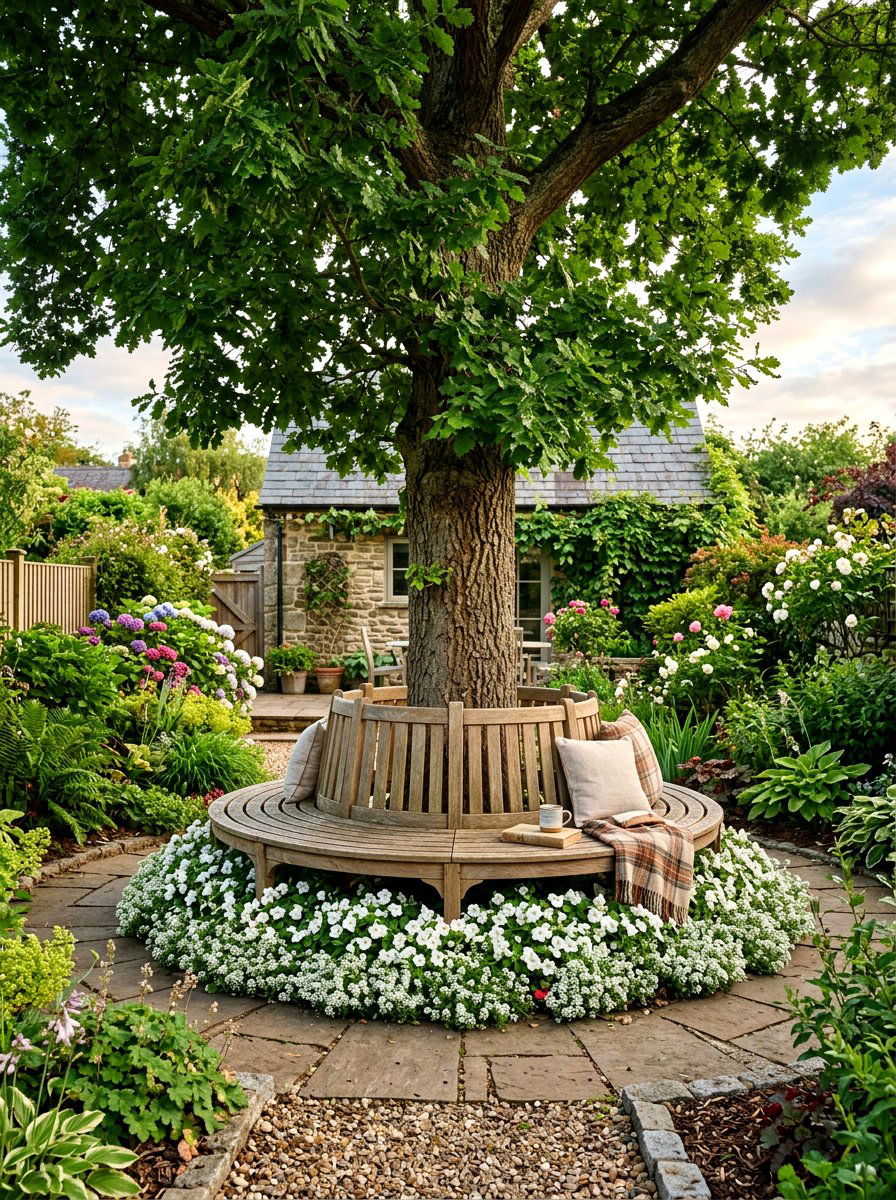 Bench seating with flower surround - 30 flower bed around tree ideas