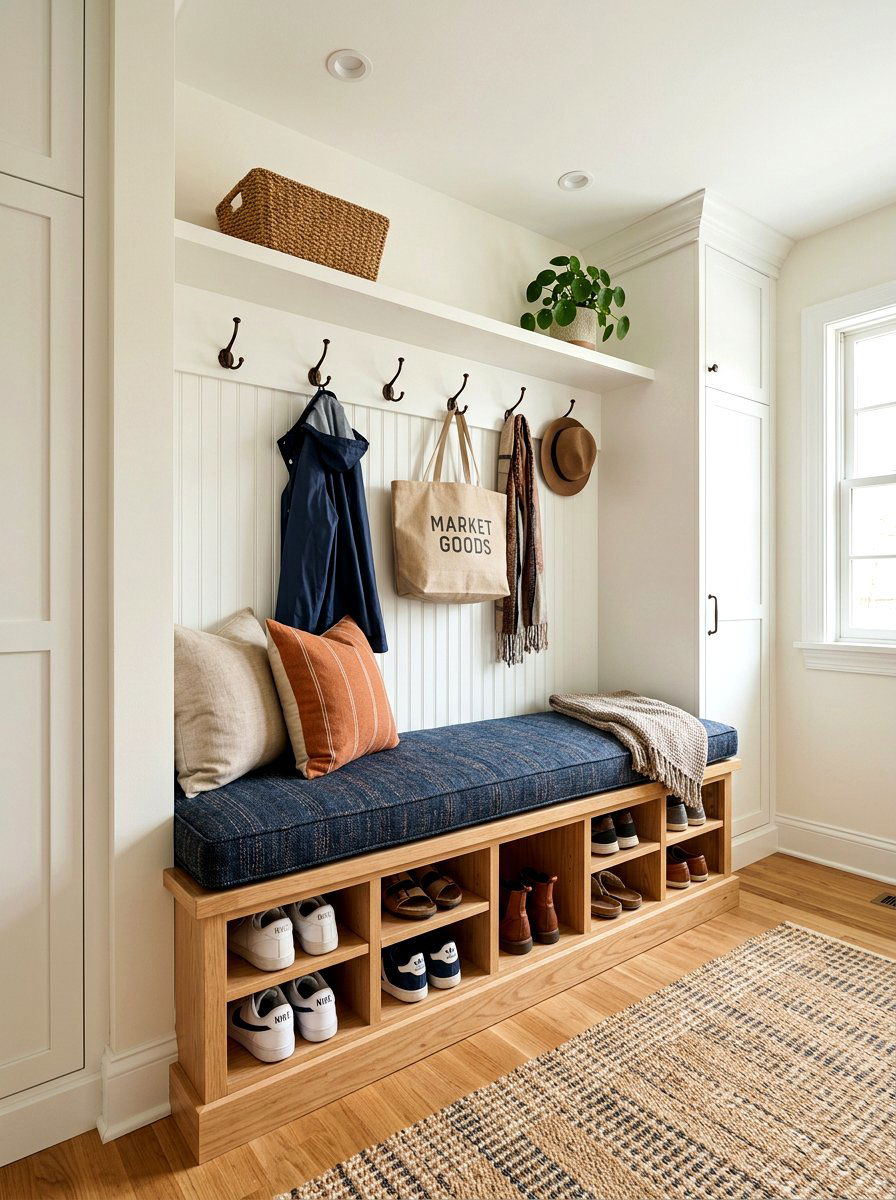 Bench with storage - 30 organizing a coat closet ideas