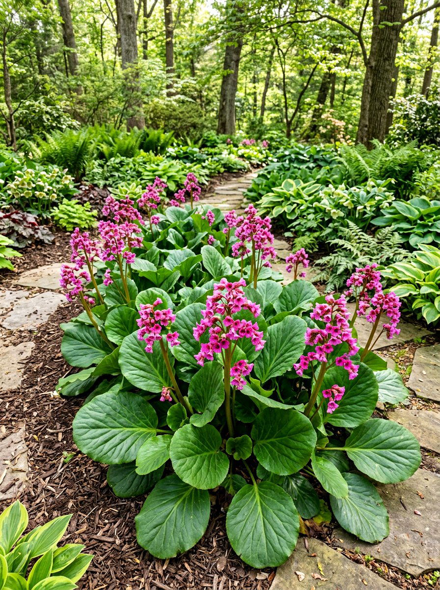 Bergenia shade garden - 30 shade perennial garden ideas