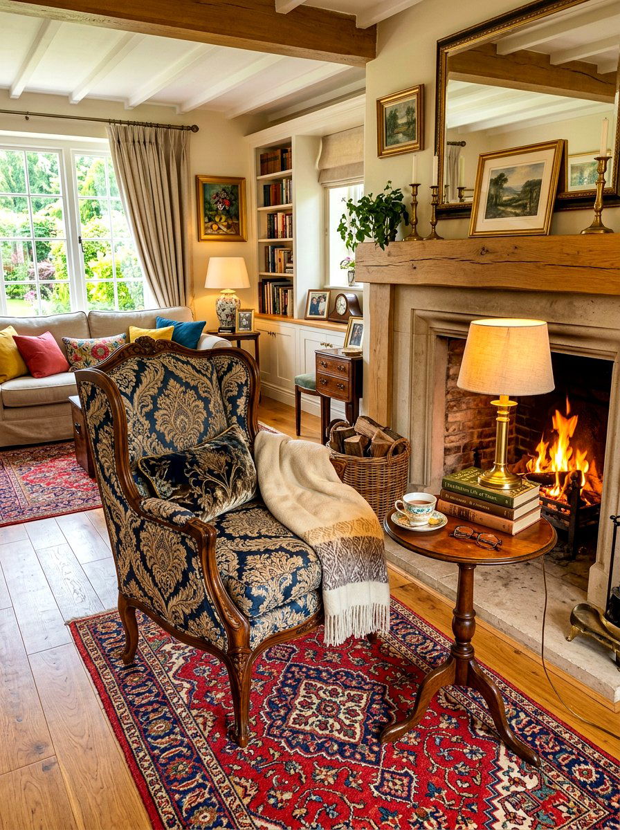 Bergere Chair Reading Nook - 30 French cottage decor ideas