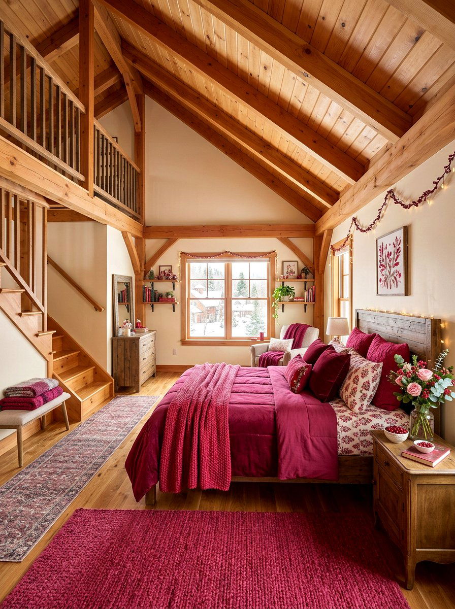 Berry Pink Festive Guest Loft - 30 jewel tone holiday decor ideas