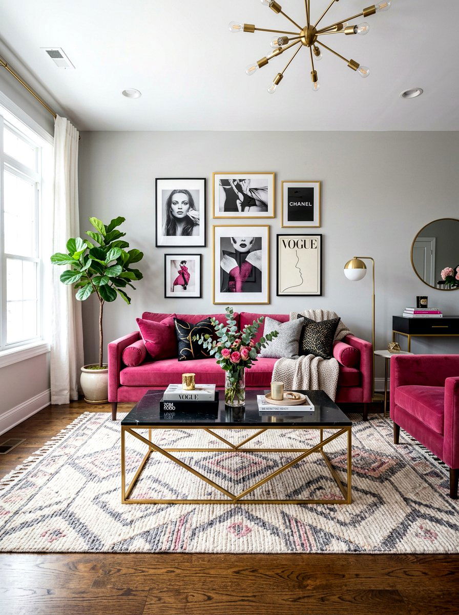 Berry Pink Living Room - 30 jewel tone lounge ideas