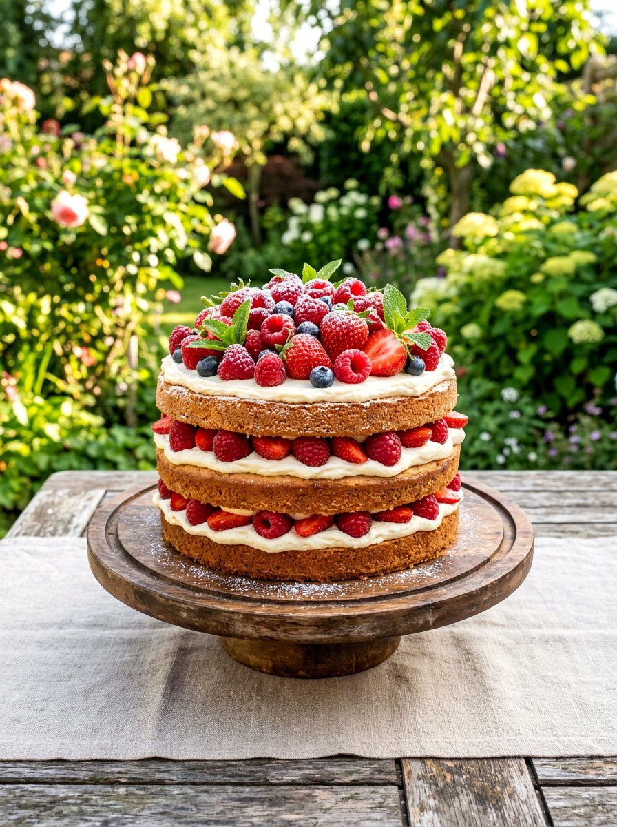 Berry Topped Naked Cake - 30 cottage garden wedding ideas