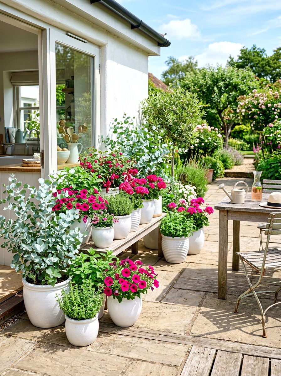 Berry tones and mint container garden - 30 container garden color ideas