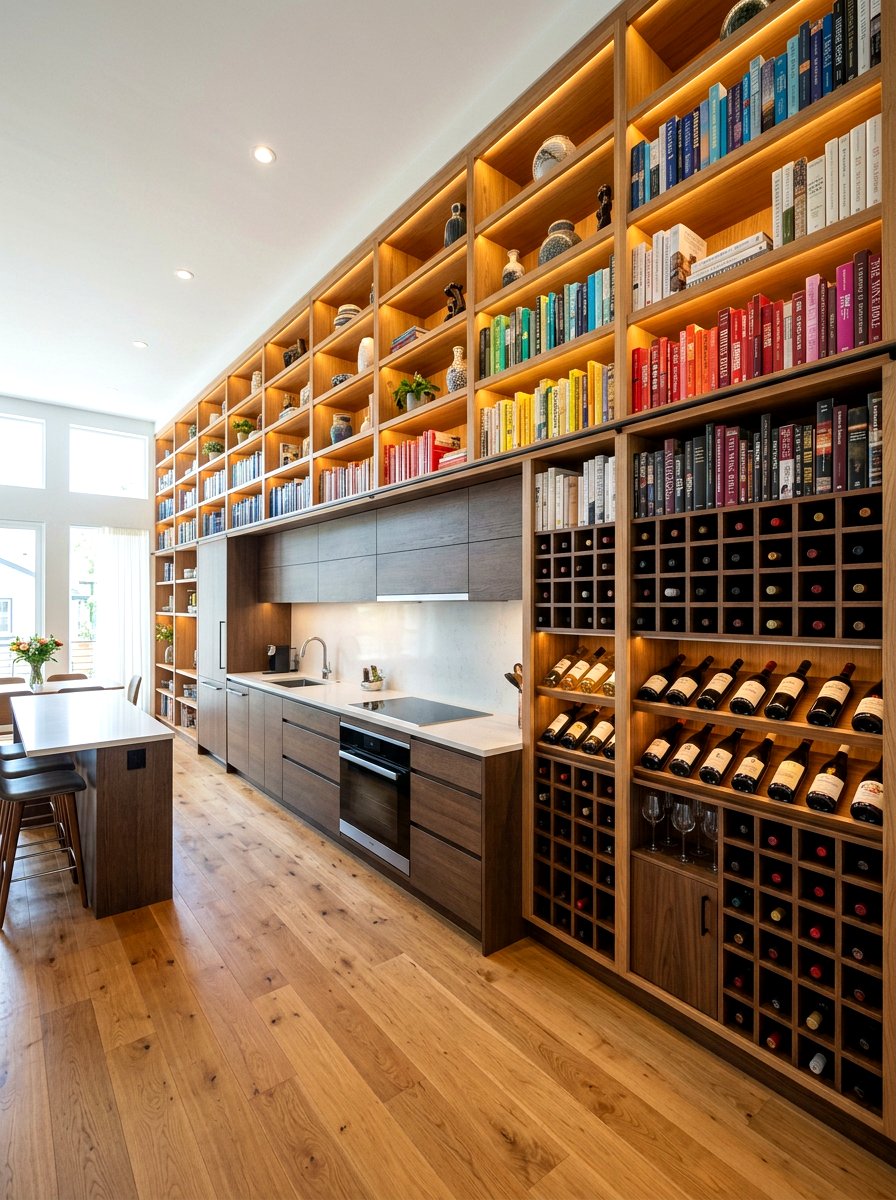 Bespoke carpentry book wall - 30 cookbook shelf kitchen ideas