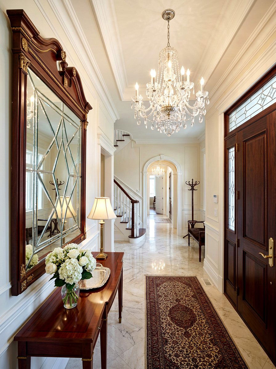 Beveled Edge Mirror Entryway - 30 mirror wrapped foyer ideas