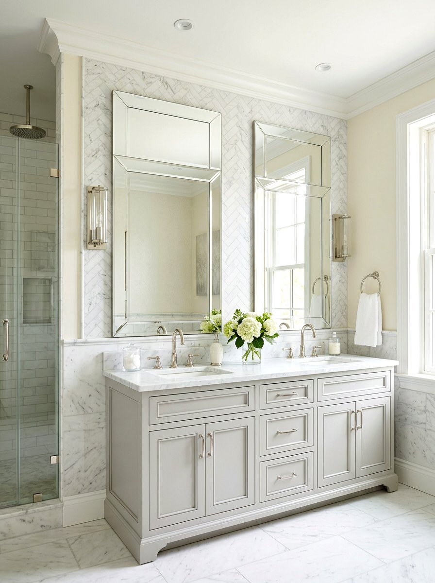 Beveled Edge Mirror Wall - 30 mirror wall bathroom ideas