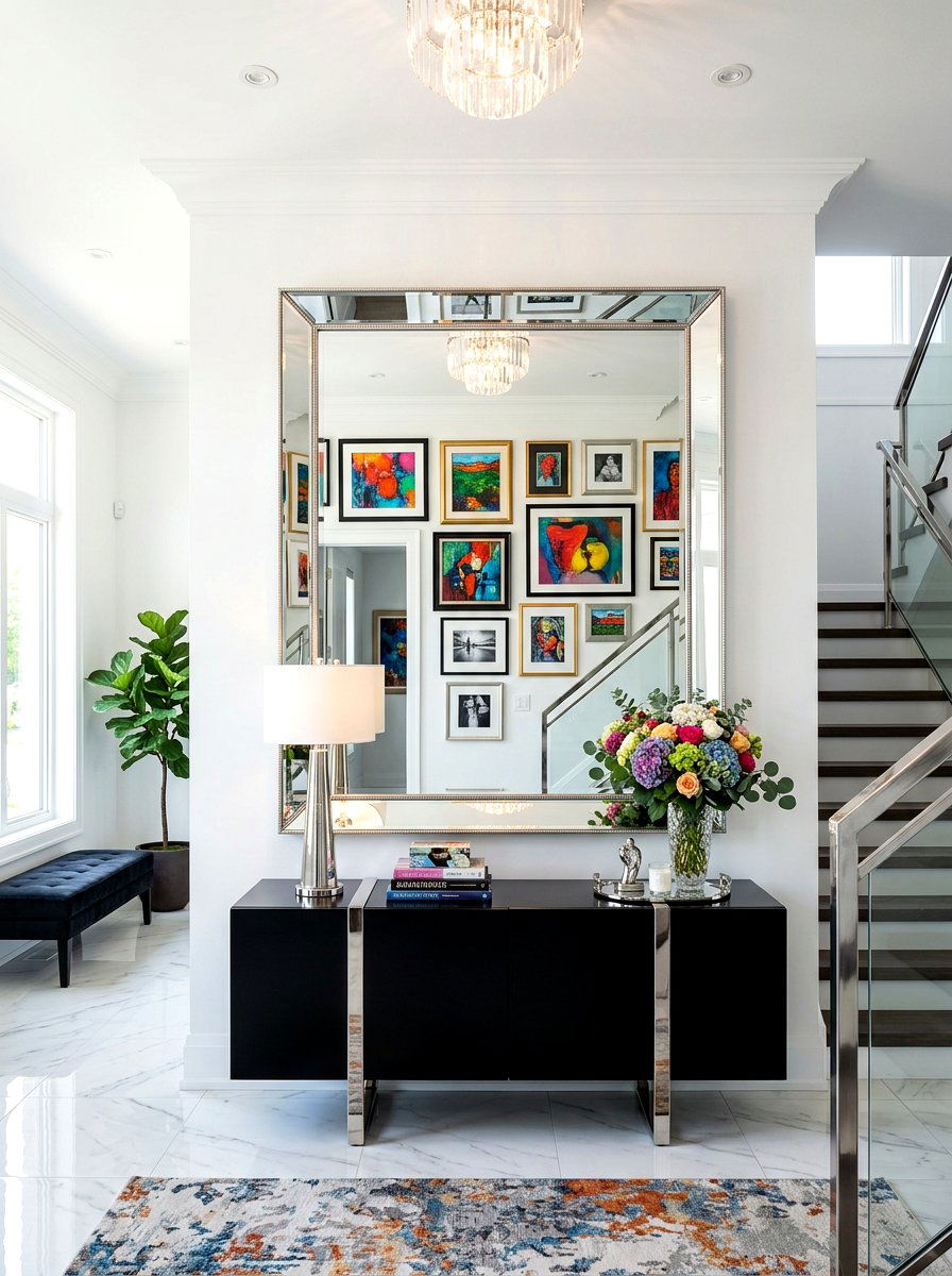 Beveled Glass Mirror - 30 foyer mirror wall ideas