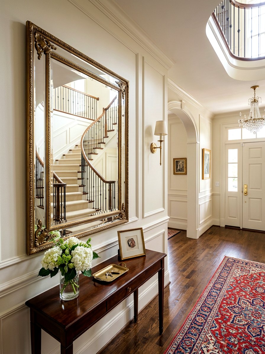 Beveled brass wall mirror - 30 antique brass mirror decor ideas