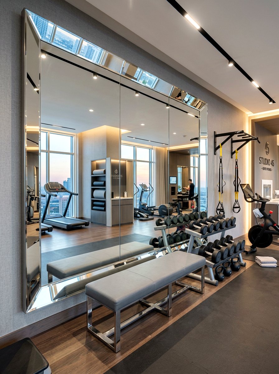 Beveled edge mirror - 30 workout room mirror ideas