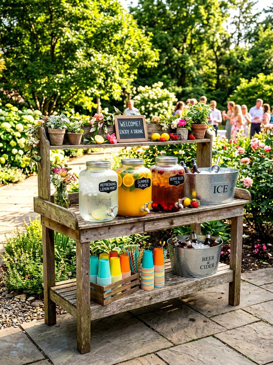 Beverage Station - 30 family cookout backyard ideas