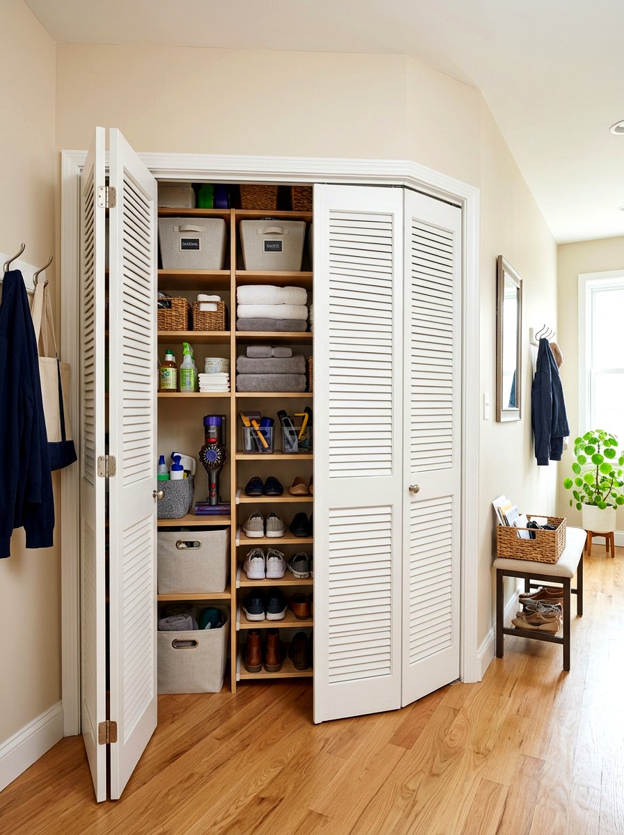 Bi Fold Door Storage - 30 hallway linen closet ideas