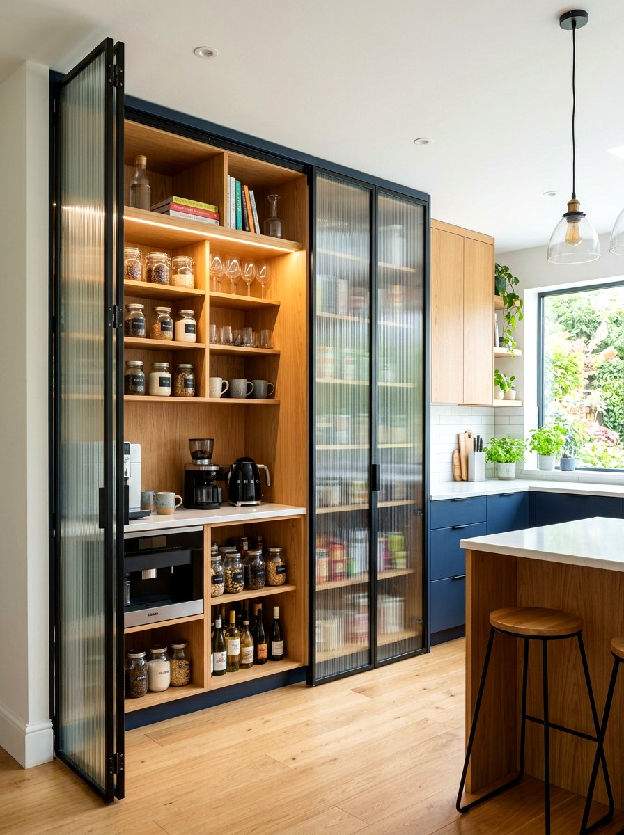 Bi Fold Reeded Glass Pantry - 30 reeded glass pantry ideas