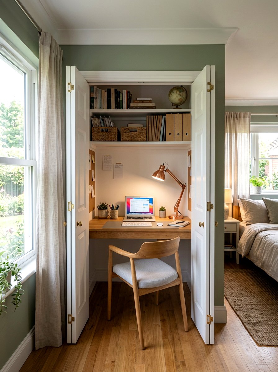 Bi fold door closet office - 30 closet office ideas
