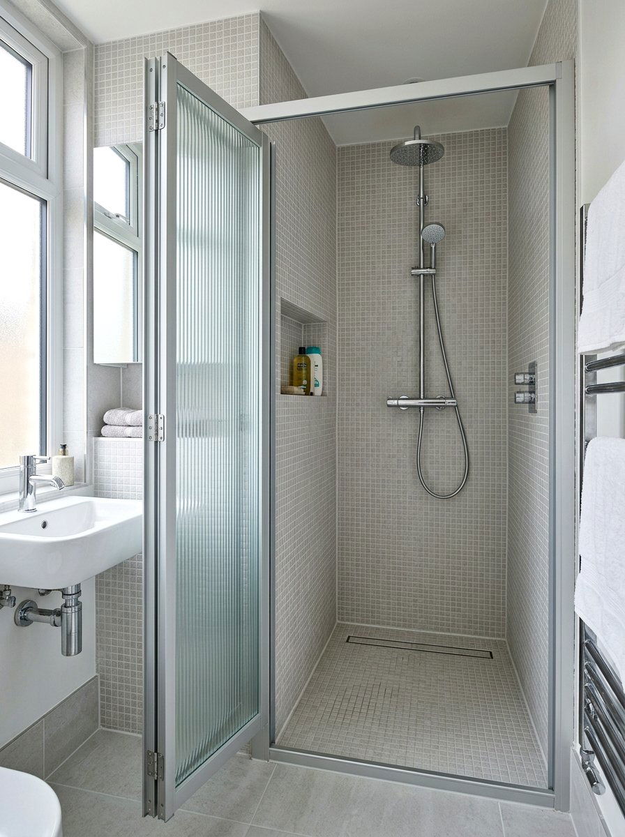Bi fold ribbed glass shower - 30 ribbed glass shower ideas