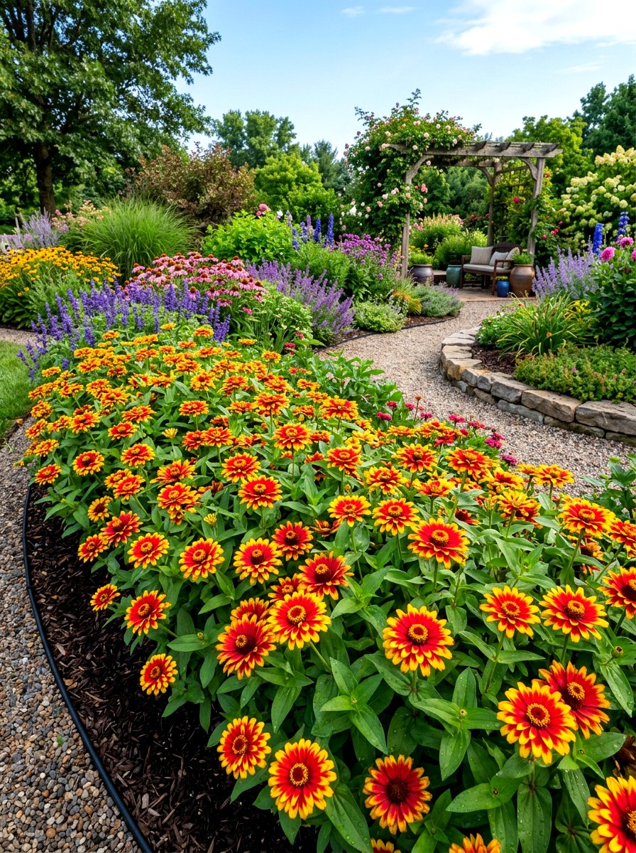 Bicolor Zinnia Garden Accent - 30 zinnia border ideas