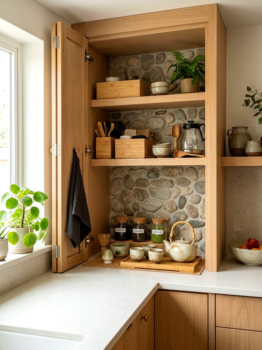 Bifold cabinet tea station - 30 hidden tea pantry ideas