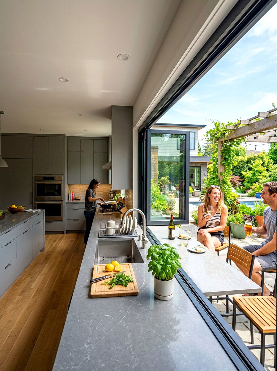 Bifold window over sink - 30 sink window kitchen ideas