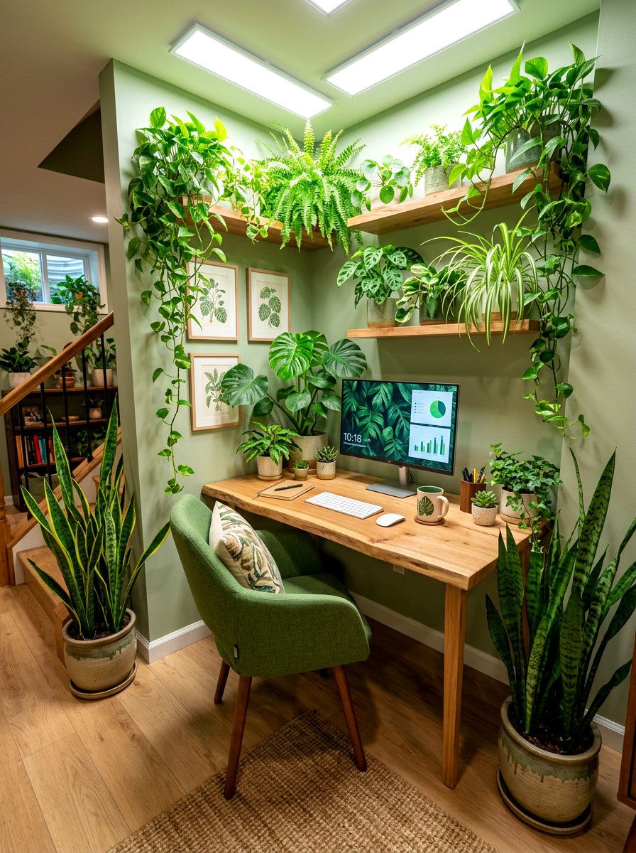 Biophilic Basement Office - 30 basement office nook ideas