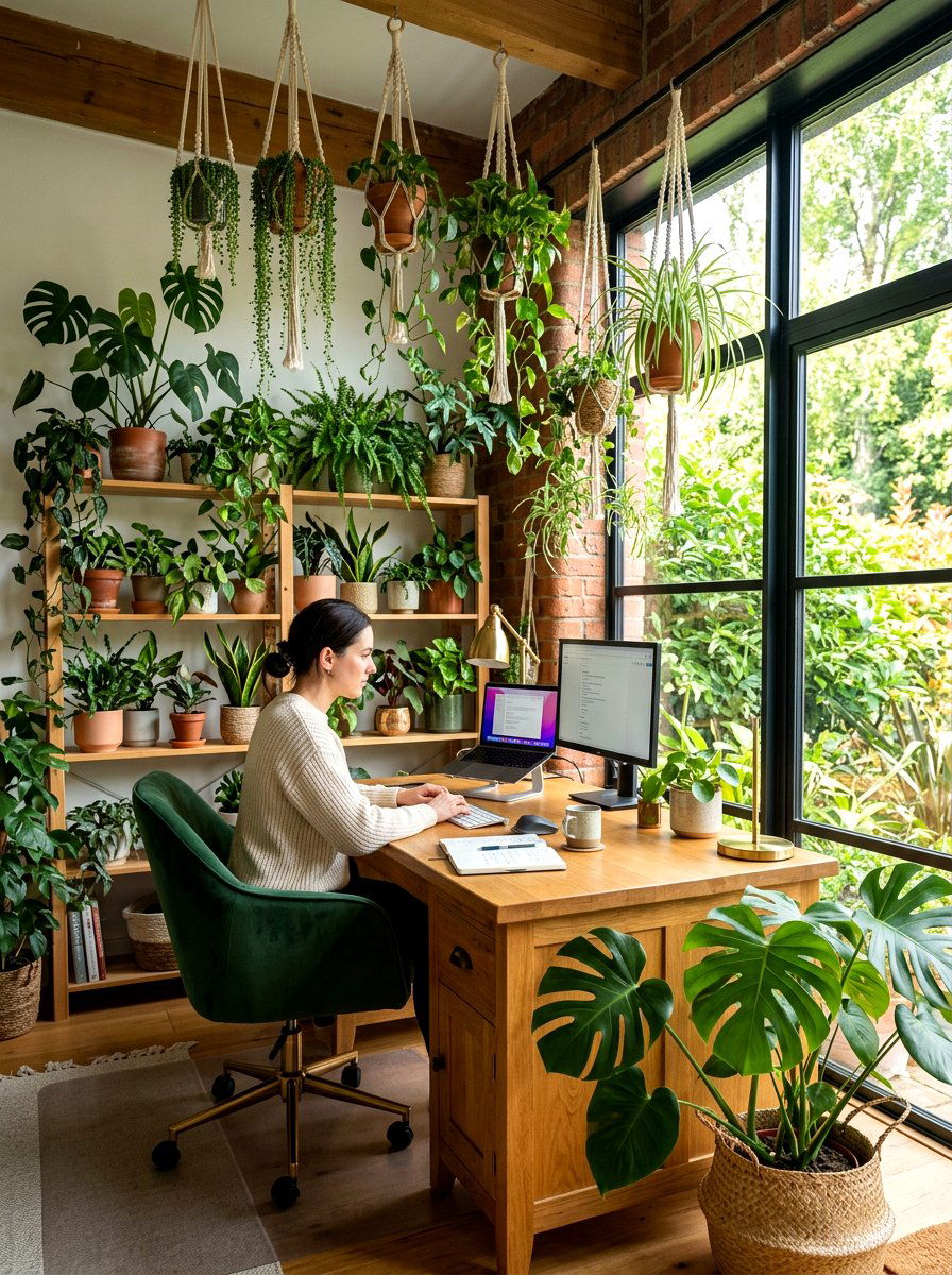 Biophilic Office With Plants - 30 apartment office ideas