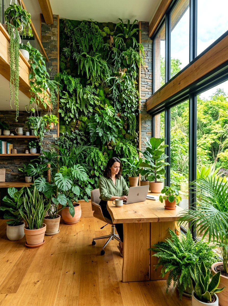 Biophilic office space - 30 cozy home office ideas