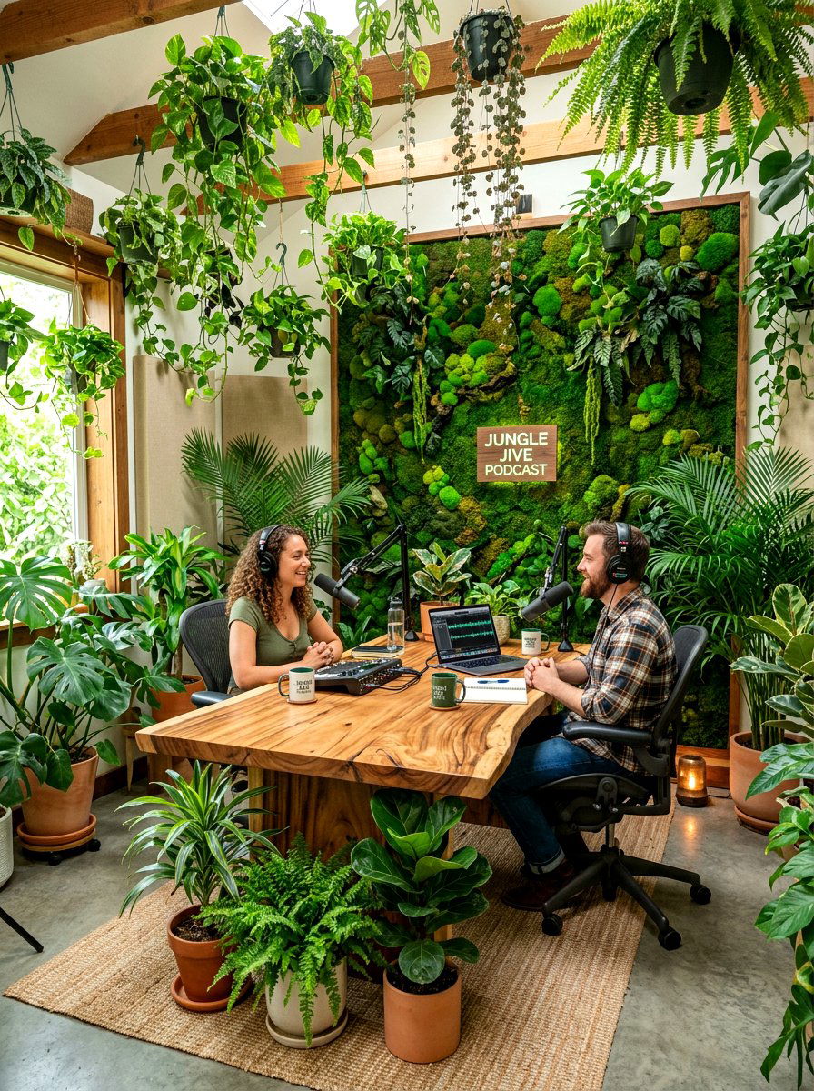 Biophilic plant podcast studio - 30 podcast room ideas