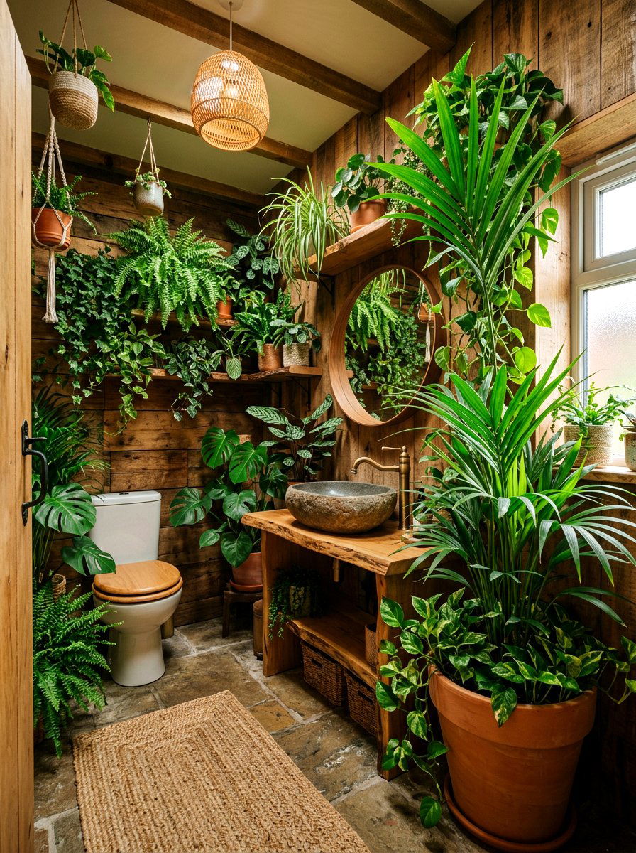Biophilic plant powder room - 30 spa like powder room ideas