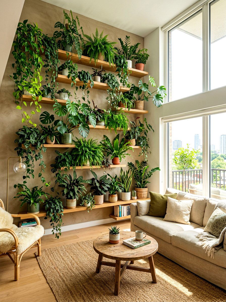 Biophilic plant wall - 30 viral apartment decor ideas