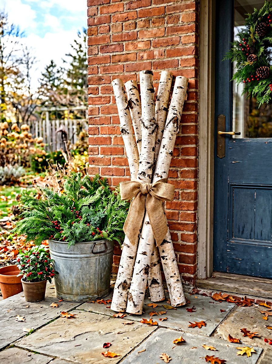 Birch Log Decor - 30 winter front porch ideas