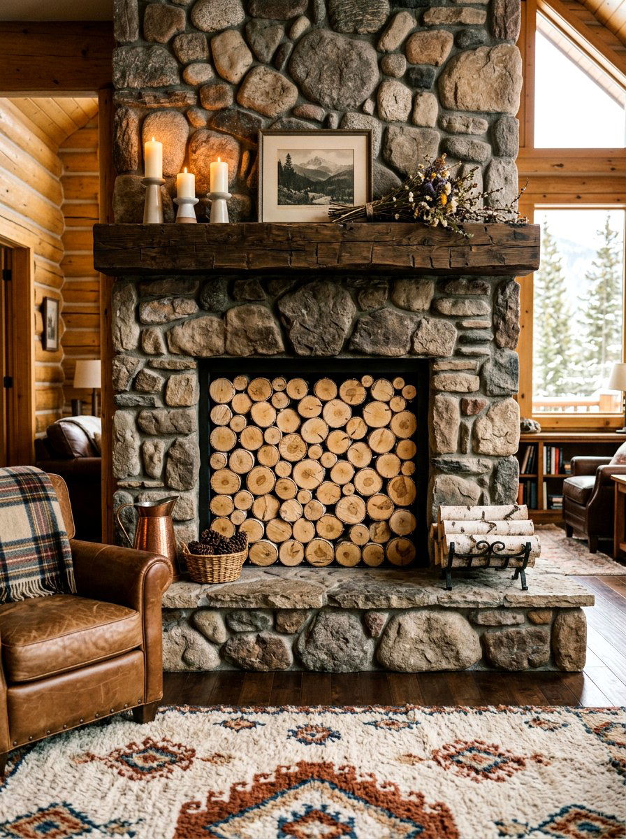 Birch Log Fireplace Filler - 30 branch decor ideas