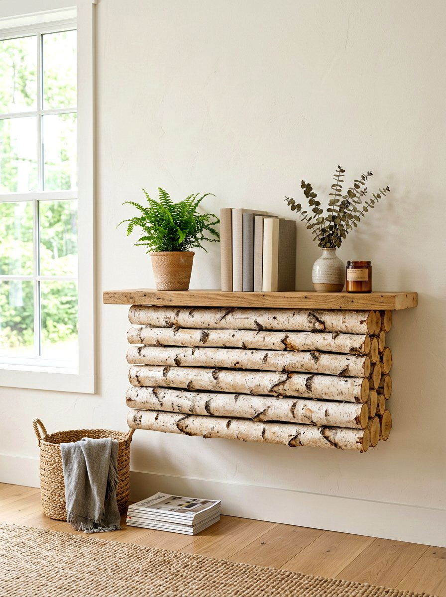 Birch Log Shelf - 30 winter shelf styling ideas