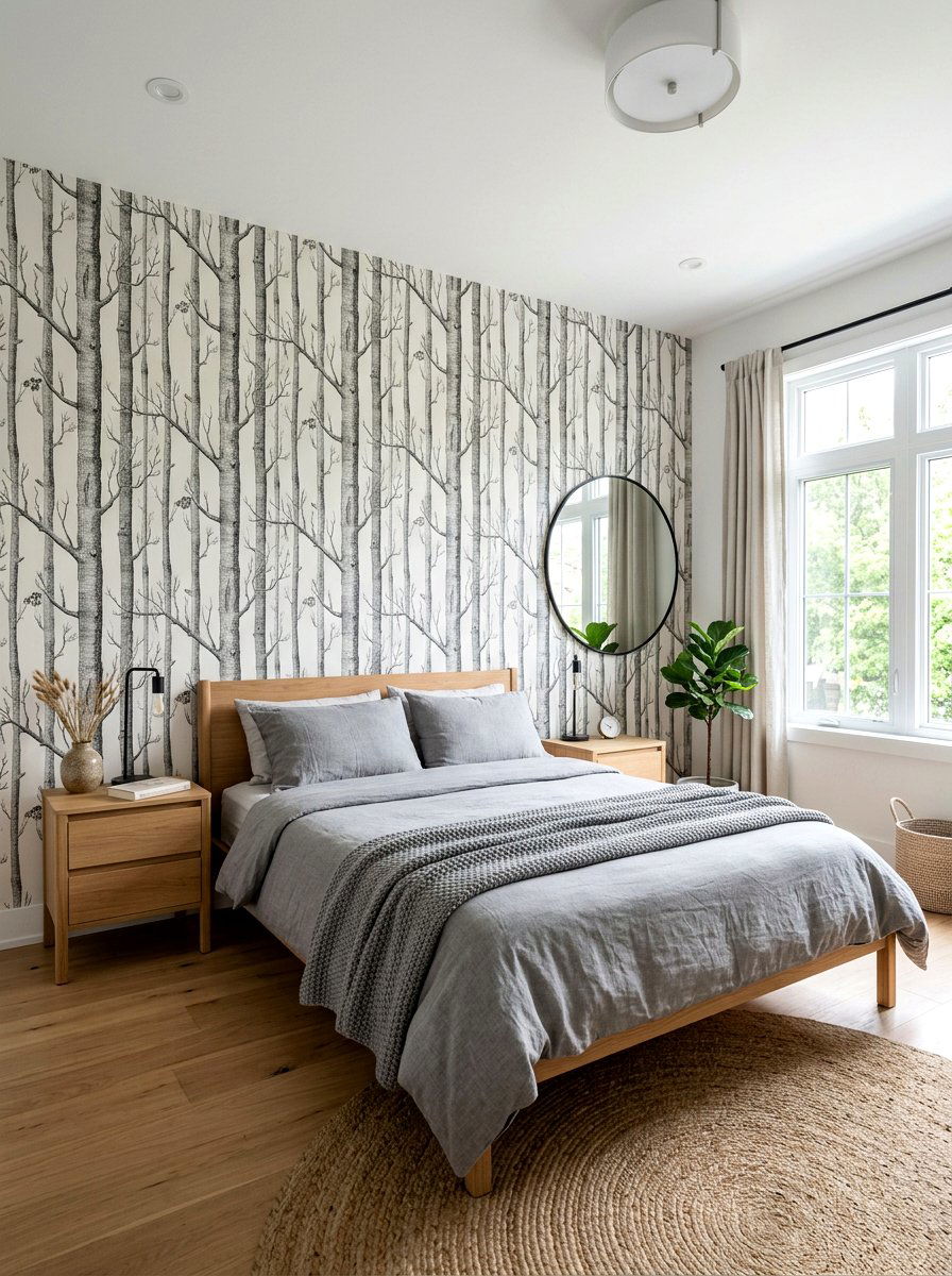 Birch Tree Wallpaper - 30 rustic bedroom ideas