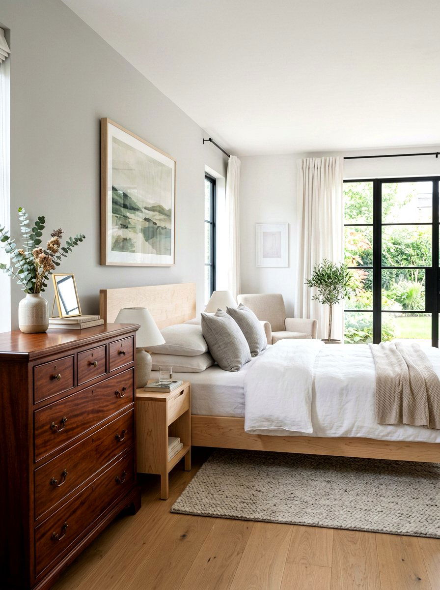 Birch Wood Bed and Mahogany Dresser Bedroom - 30 mixed wood tone decor ideas