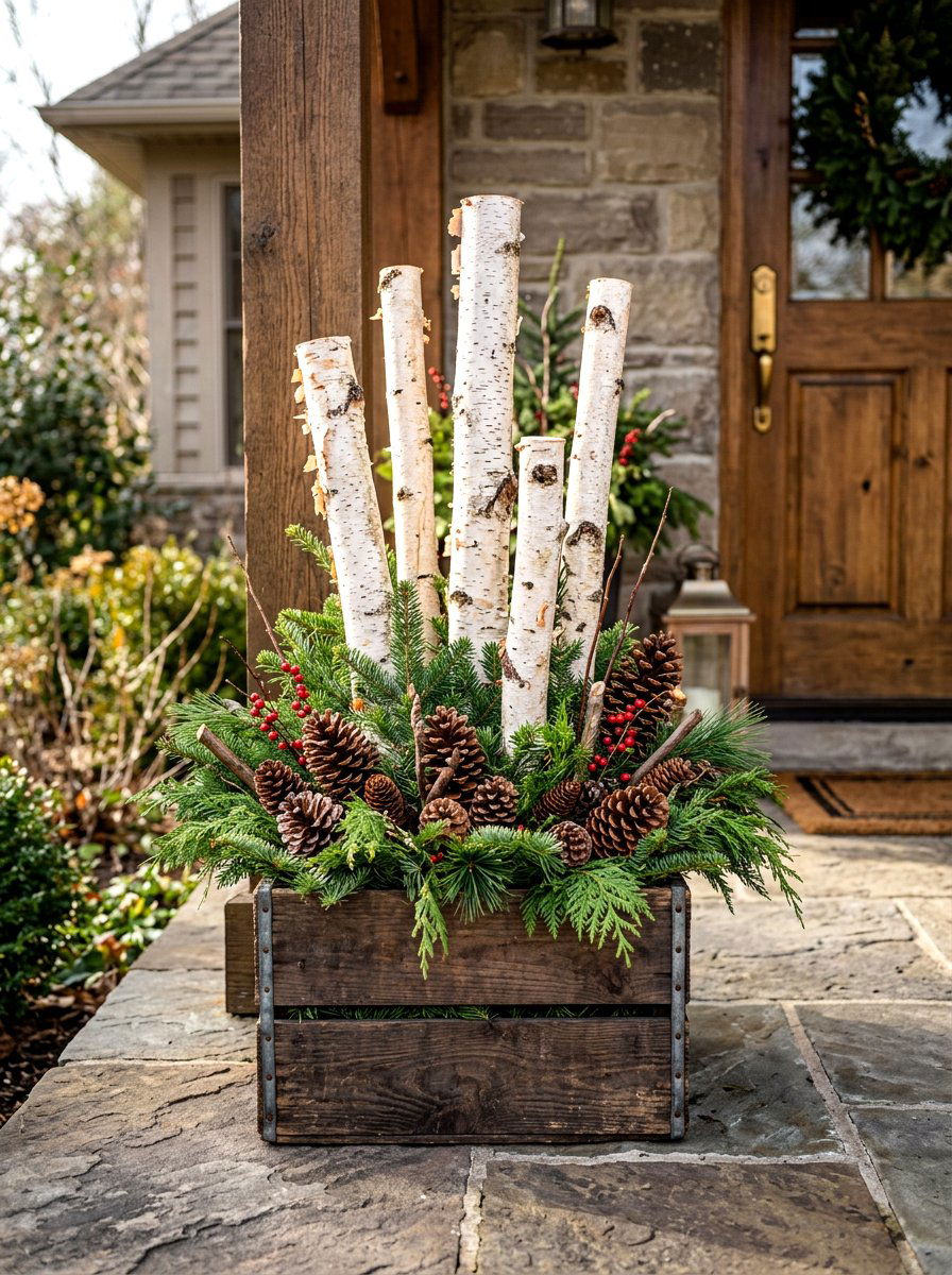 Birch Wood Log Planter - 30 fall porch planter ideas