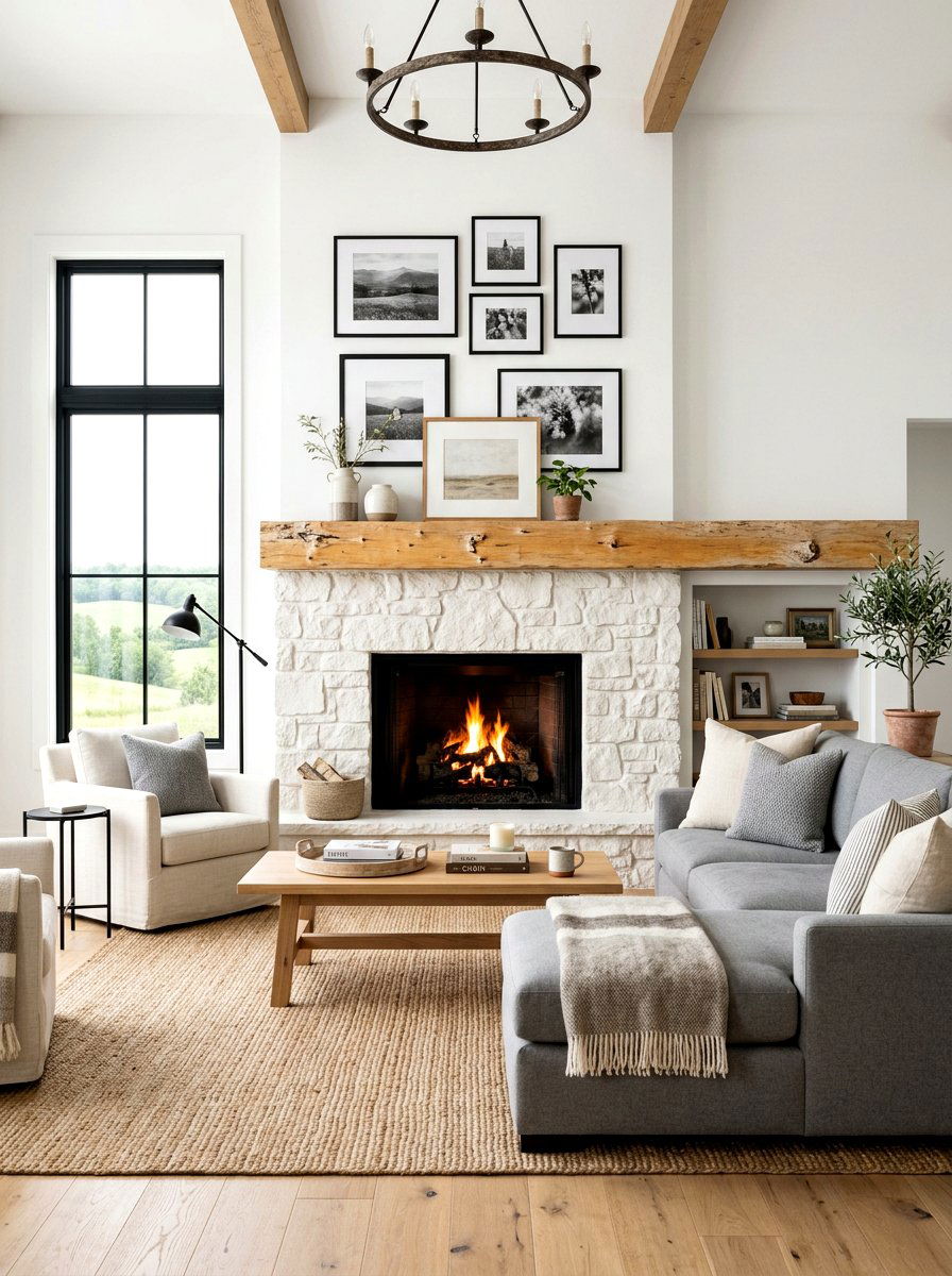 Birch Wood Mantel - 30 wood mantel beam ideas