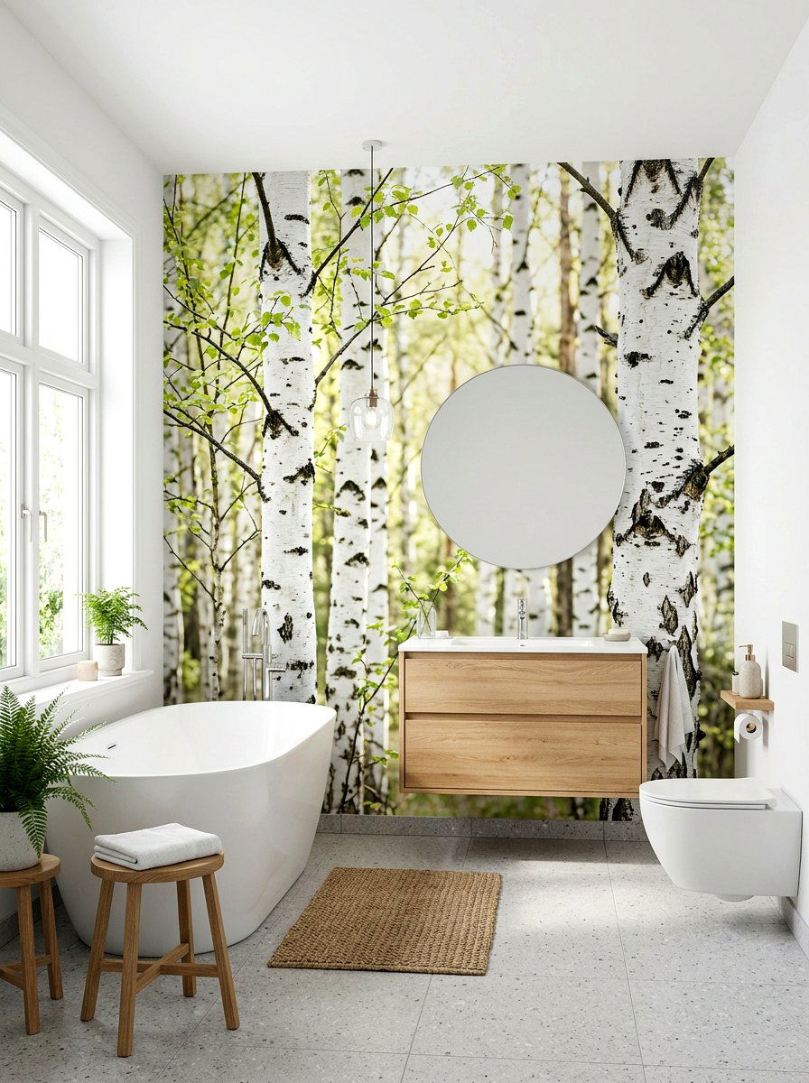 Birch tree bathroom mural - 30 mural bathroom ideas