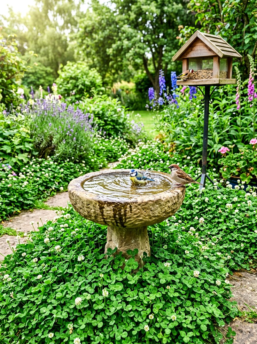 Bird Bath Clover Garden - 30 clover lawn ideas
