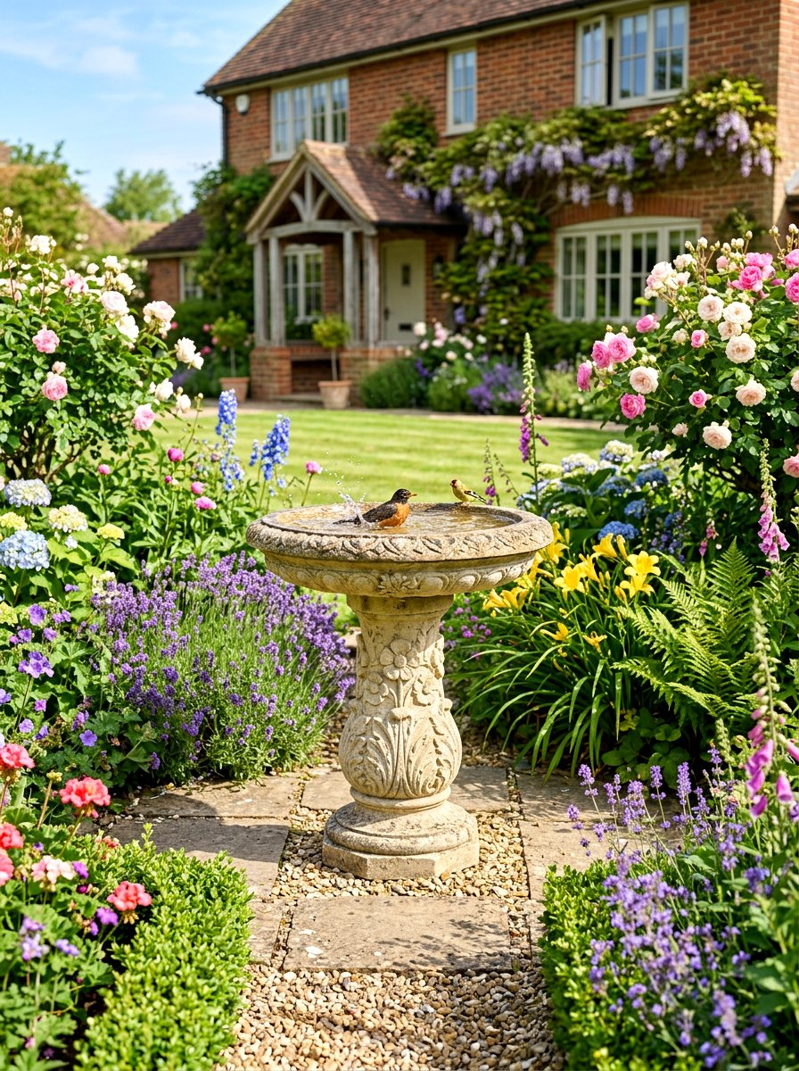 Bird Bath Feature - 30 drought tolerant front yard ideas