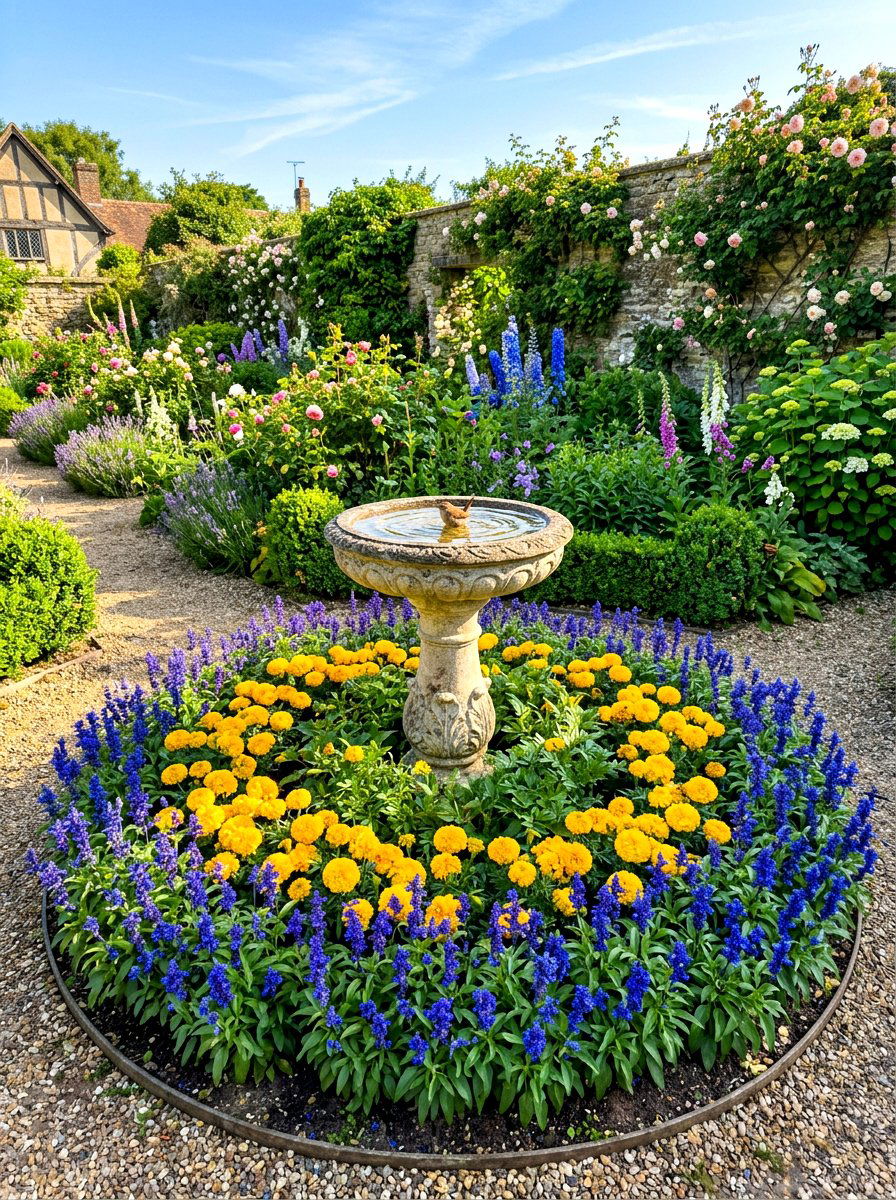 Bird Bath Focal Point - 30 budget landscaping ideas