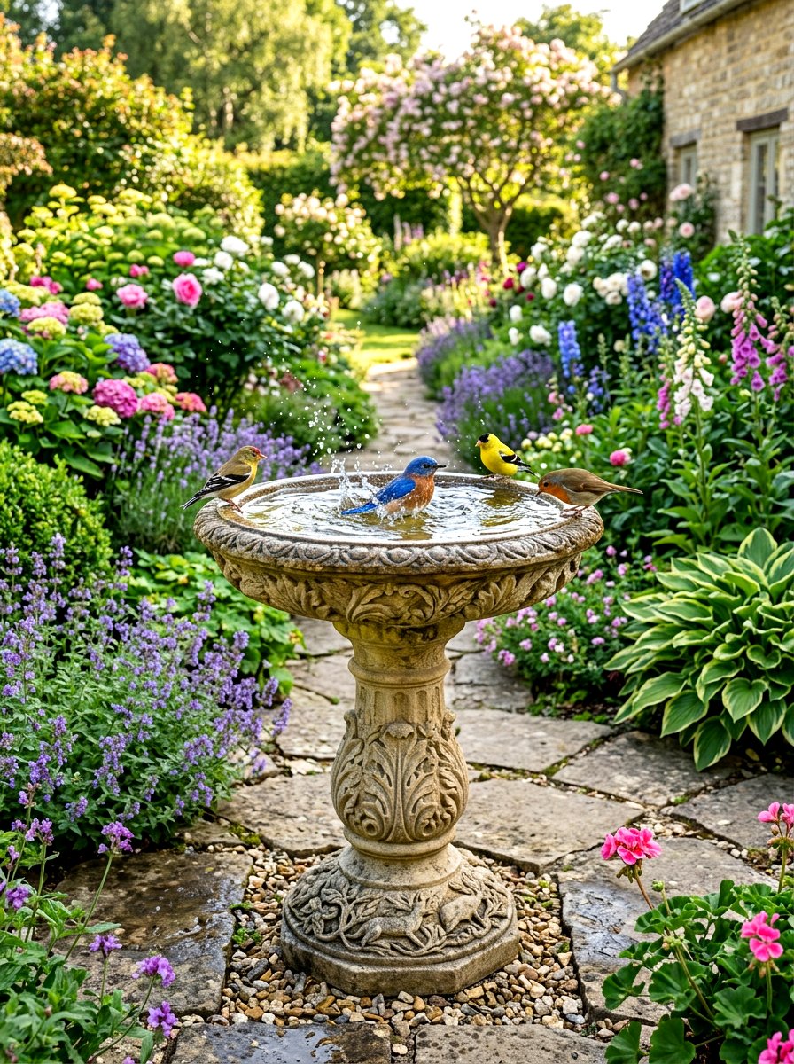 Bird Bath Focal Point - 30 simple landscaping ideas