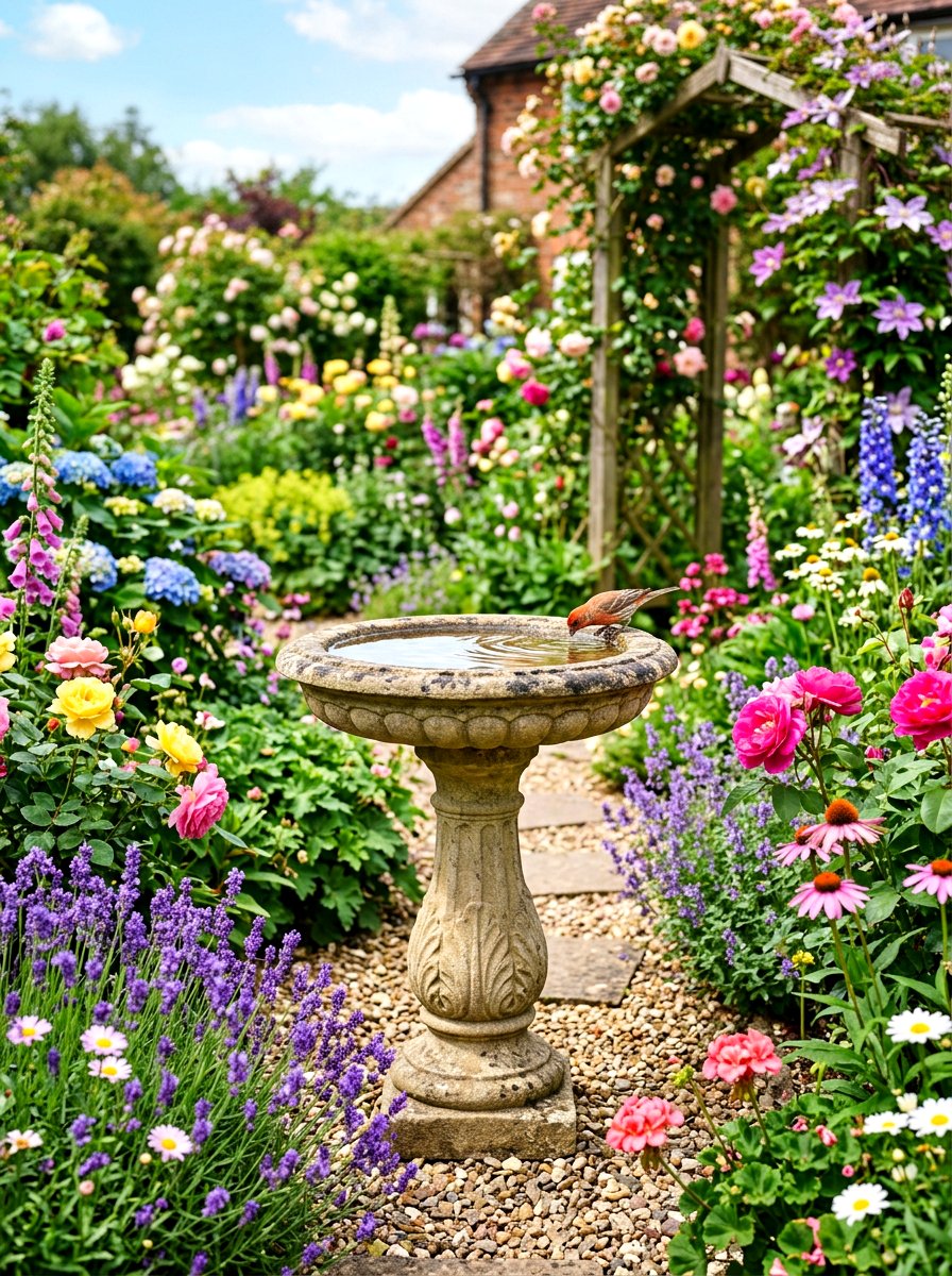 Bird Bath Focal Point - 30 terrace garden ideas