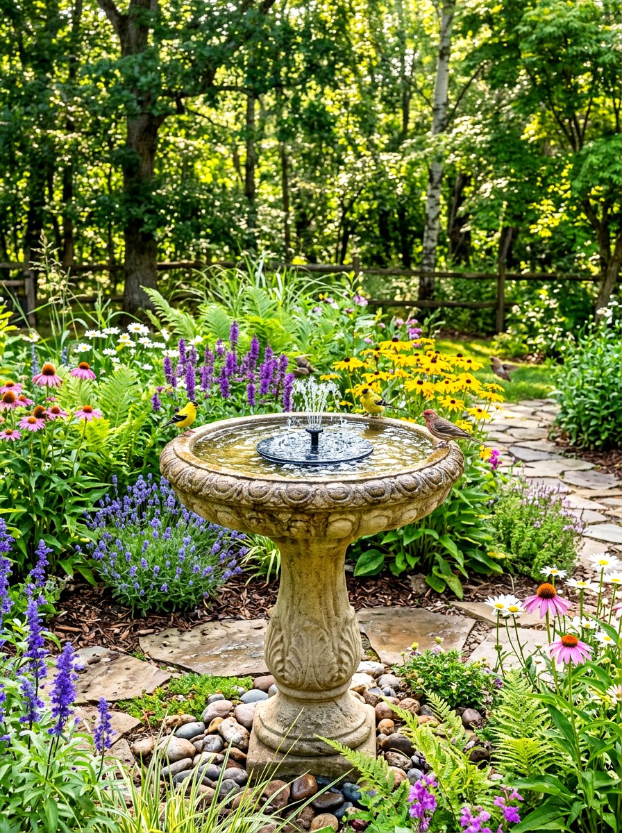 Bird Bath Focal Point - 30 low water backyard ideas