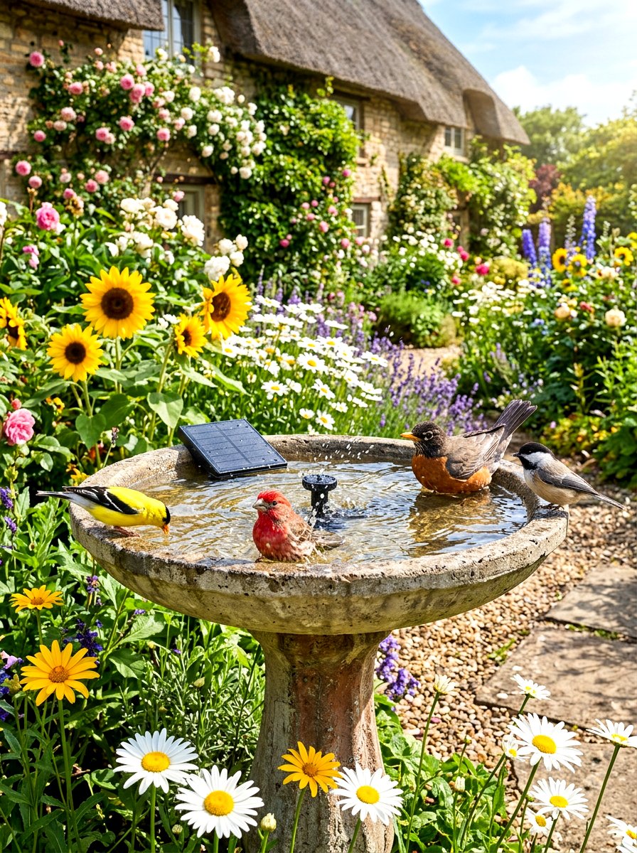 Bird Bath With Solar Bubbler - 30 solar fountain ideas