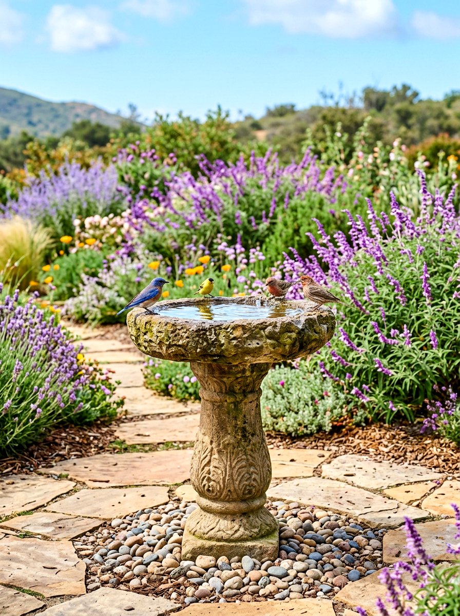 Bird Bath - 30 drought friendly backyard ideas
