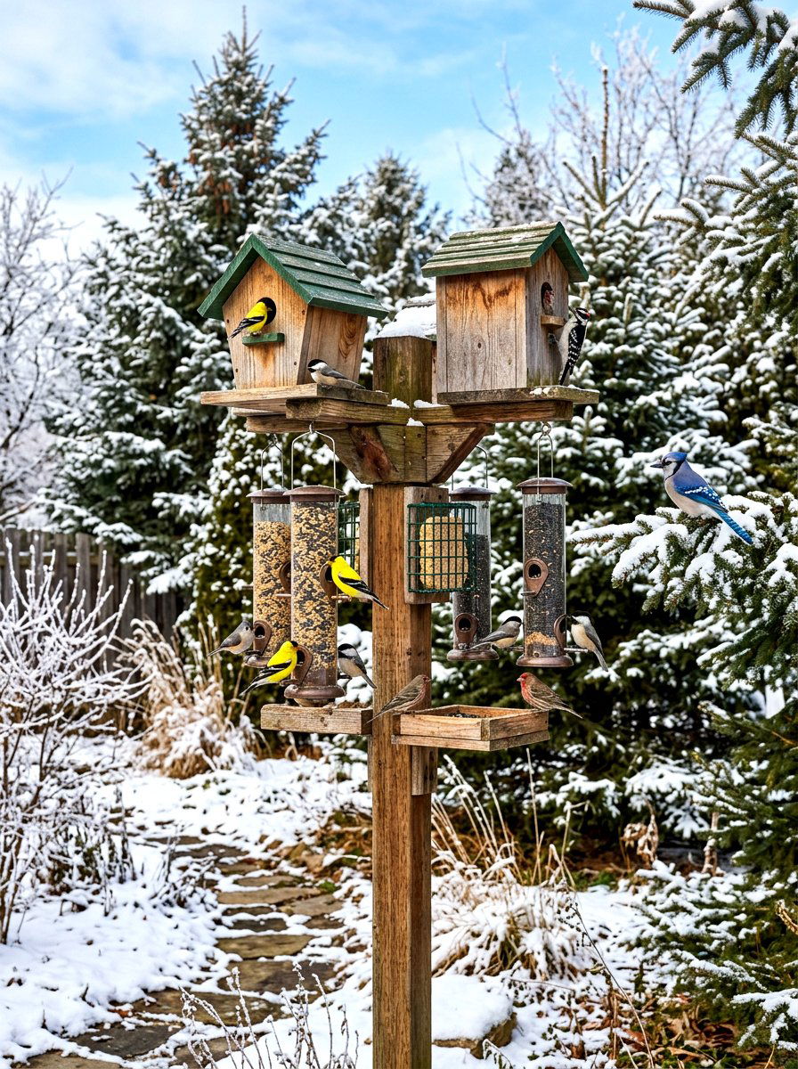 Bird Feeder Station - 30 winter garden ideas