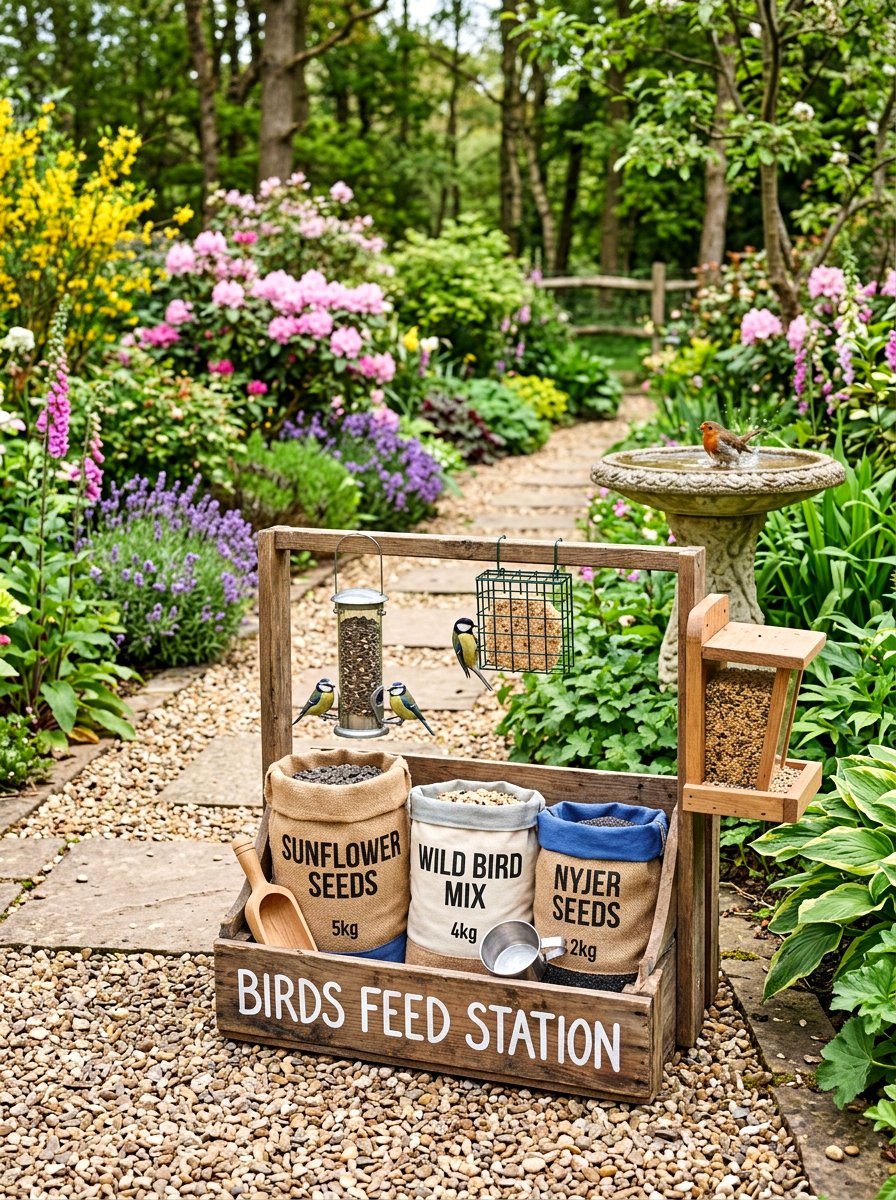 Bird Feeding Station Crate - 30 garden crate storage ideas
