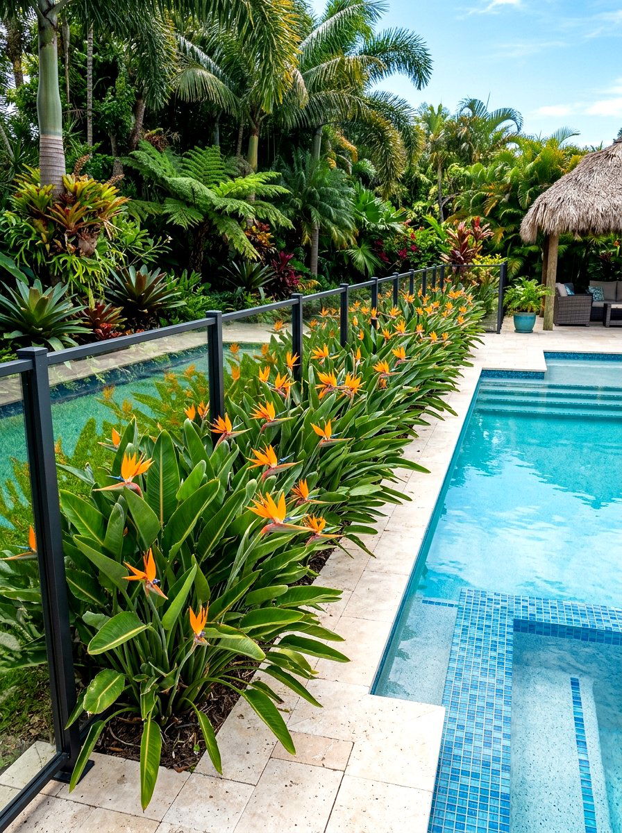 Bird Of Paradise Border - 30 pool fence landscaping ideas