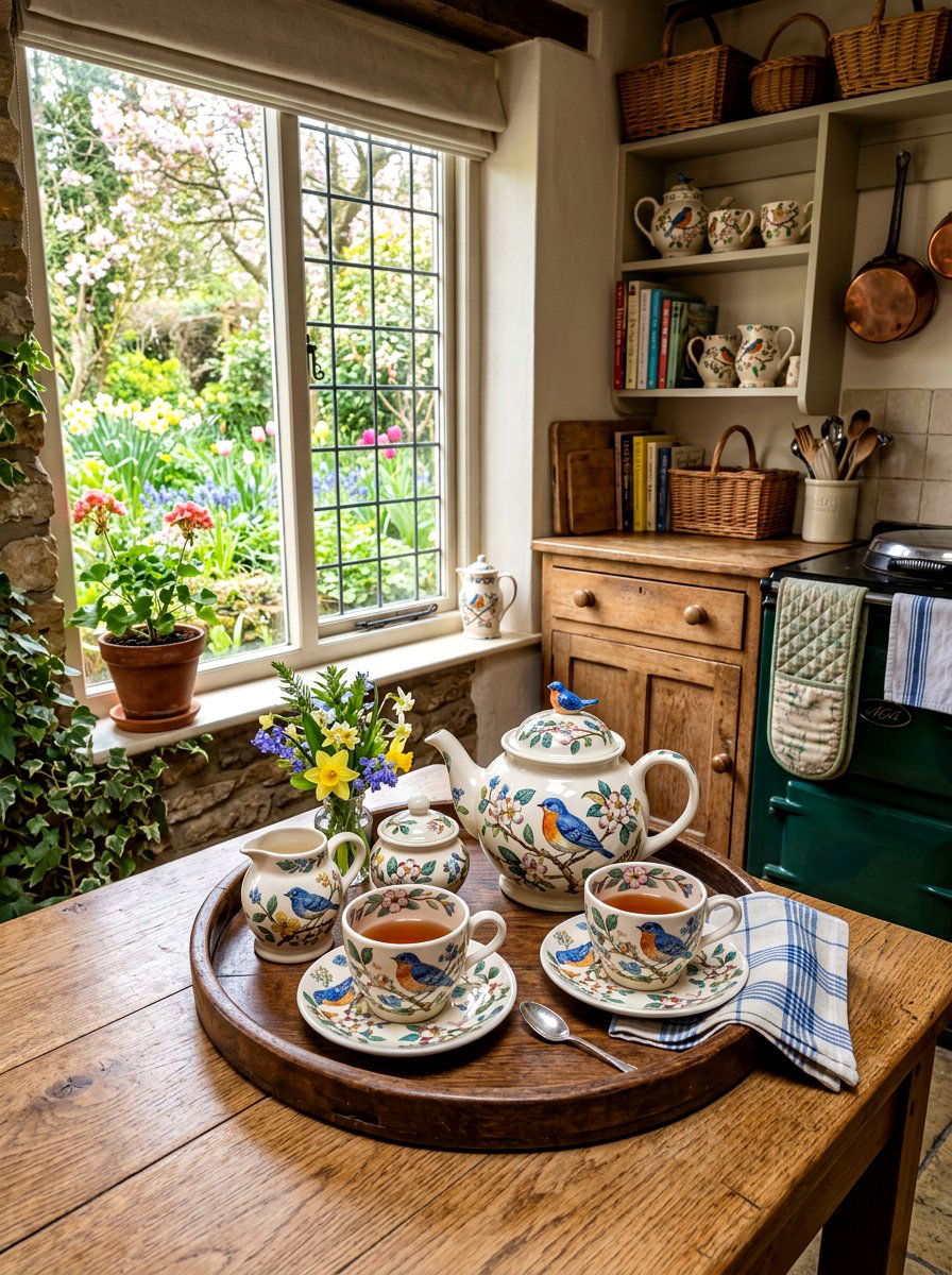 Bird Pattern Ceramic - 30 spring kitchen decor ideas