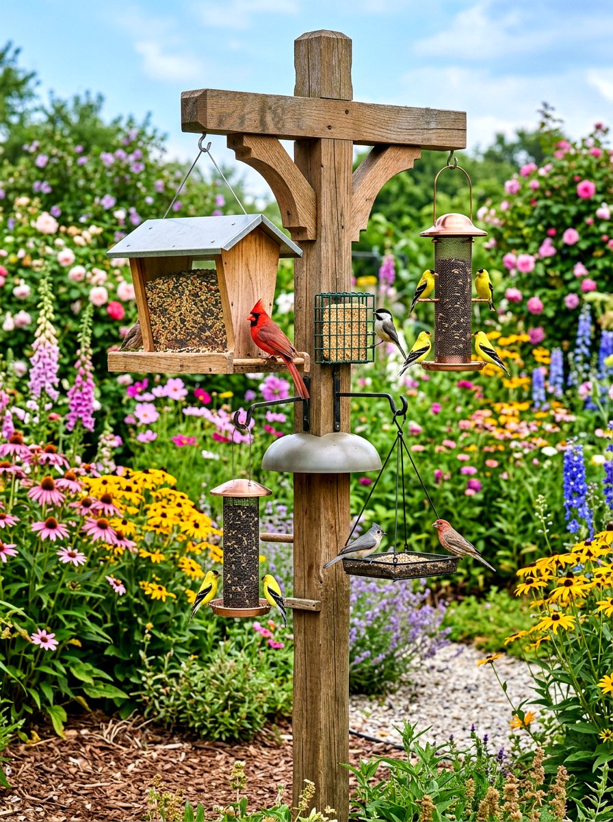 Bird feeder station - 30 cabin backyard landscaping ideas